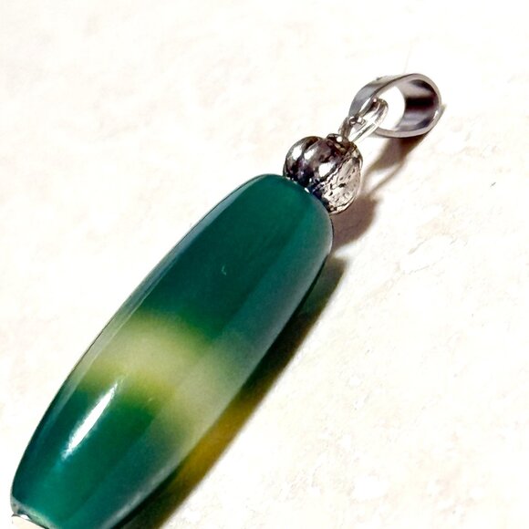 2/$20, Green Dyed Agate Pendant, Large Genuine Gemstone Pendant - Picture 3 of 11